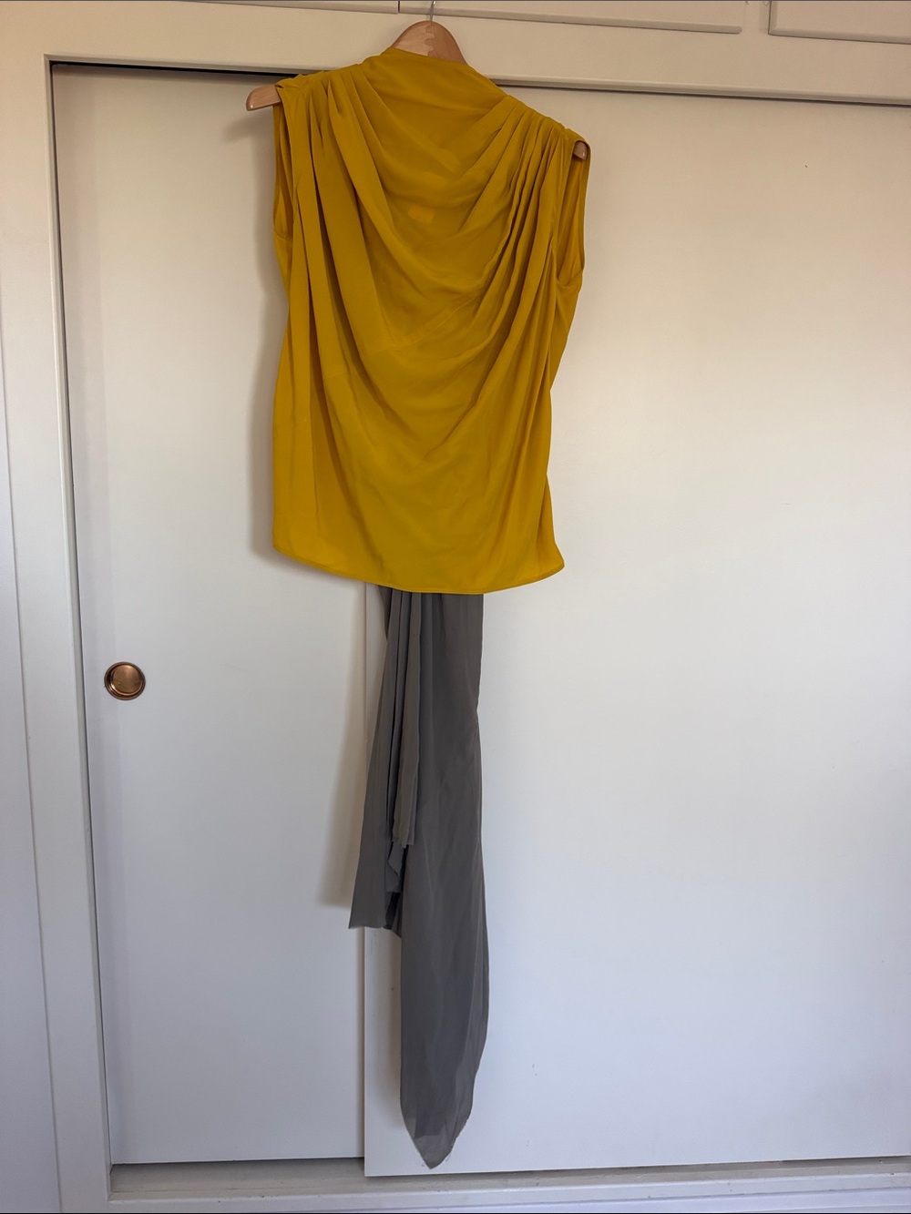 Rick Owens Yellow Draped Skirt Set with Gray Sash